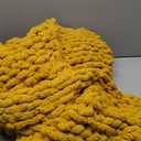Bigacogo Chunky Knit Throw Blanket for Couch, 40x40 inches, 100% Hand Knitted with Thick Jumbo Chenille Yarn, Cozy Soft Large Rope Knot Cable Crochet Blankets for Sofa Bed Living Room, Goldenrod