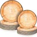 Tioncy 50 Pieces Wood Grain Paper Plates 7" 9" Rustic Wood Slice Plate Farmhouse Round Disposable Dinner Dish for Woodland Baby Shower Lumberjack Birthday Party Supplies