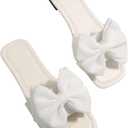 Verdusa Women's Bowknot Flat Sandals Summer Open Toe Slide Slip On Sandals (11, White)