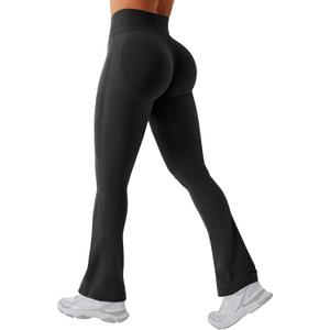 YEOREO Women's Mini Flare Workout Butt Lifting Hidden Scrunch Seamless Yoga Legging Pants 28" inseam, X-Small, Black
