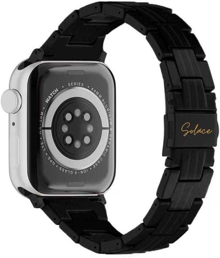 Solace Bands Slim Matte Resin Watch Band - Universal Fit for Apple Watch Bands for Women and Men, iWatch Bands for 38mm 40mm 41mm 42mm 44mm 45mm 49mm Ultra, SE and Series 10 9 8 7 6 5 4 3 2 1 (Matte Black/Black hardware)
