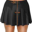 Women's Black High Waisted Swim Skirt Plus Size A-Line Pleated Skirts Bikini Bottom Tummy Control Skort Swimsuit XL (Black, XXL)