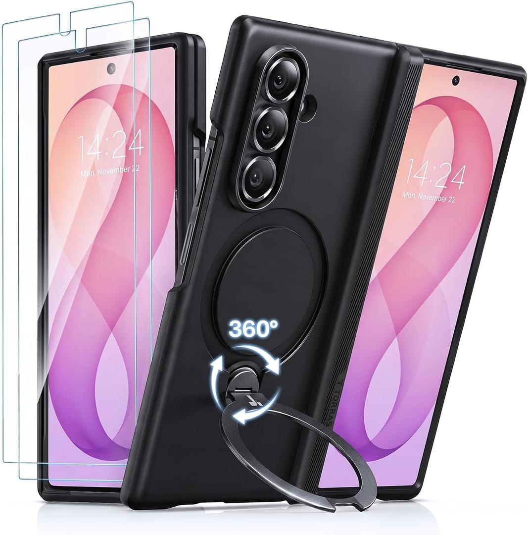 TORRAS Q3 Spin for Samsung Galaxy Z Fold 8 Ultra Case, 360 Magnetic Stand | MIL-Grade Hinge Protection, Compatible with MagSafe, 360 Kickstand, Armor, Shockproof, 2 Screen Protectors, Black