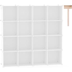 C&AHOME Cube Storage Organizer, 16-Cube Shelves Units, Plastic Storage Cubes, DIY Closet Organizer, Modular Closet Storage Shelves Ideal for Home, Bedroom, 48.4" L  12.4" W  48.4" H Milky UPCS16M