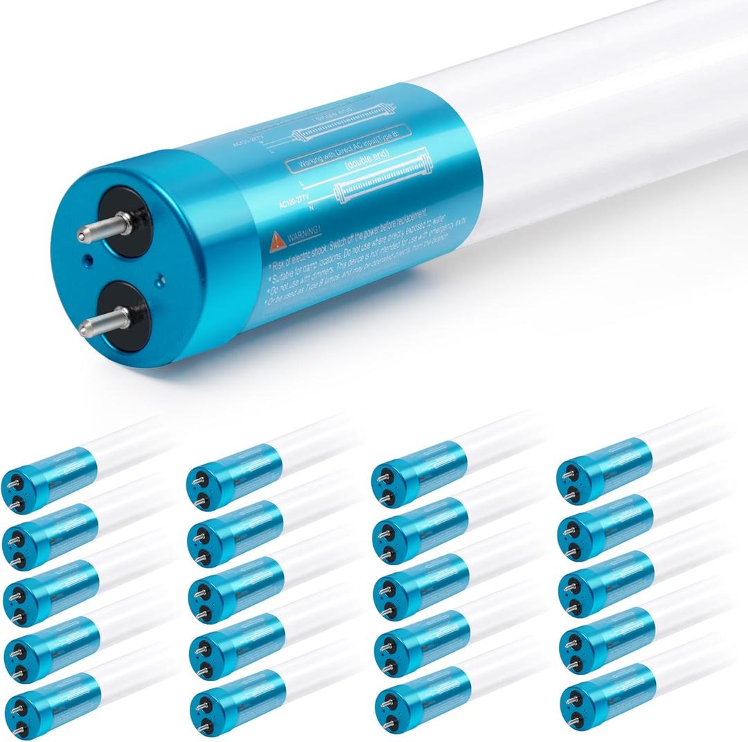 hykolity 20 Pack 4FT LED T8 Ballast Bypass Type B Light Tube, 18W, 2400lm for Single-Ended & Dual-Ended Connection, 5000K, Frosted Lens, T8 T10 T12 Tube Light for G13, 120-277V, UL Listed