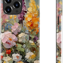 LUHOURI for iPhone 14 Pro Case,Wireless Charging Compatible,Dual-Layer - Soft Silicone Inner + Hard Outer Shell,Cute Wildflower Design,Protective Phone Cover for Women - Oil Painting Flowers