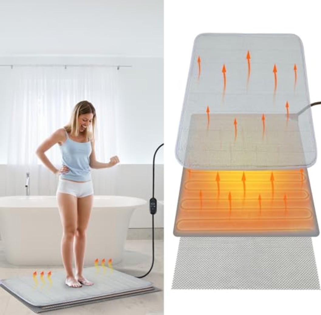 Enhon 3 in 1bathroom Heating Pad Set, Adjustable Temperature(32-147℉) and Time(0-24h) Mats, Heated Bath Rug with Memory Function, Waterproof Bathroom Mat, 22''x15.7'' (Memory Foam Bath Rug,Normal)