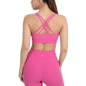 YITTY Active Women's Ultraluxe Strappy Medium Impact Bra, Athleisure, 4-Way-Stretch (Large, Beach Party)