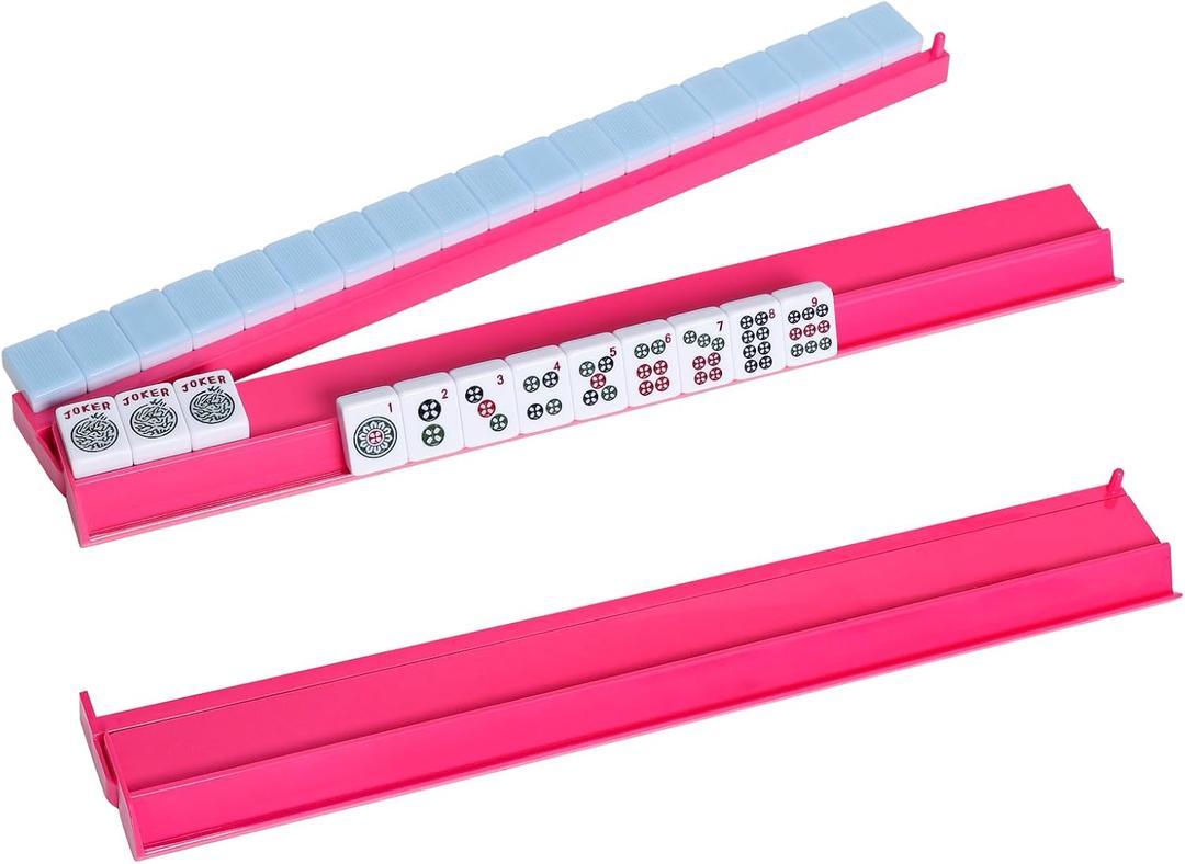 TIASUSAN 4PCS Mahjong Racks with Pushers for 166 American Mahjong Tiles, Mahjong All-in-one Tile Rack with Pusher Combo