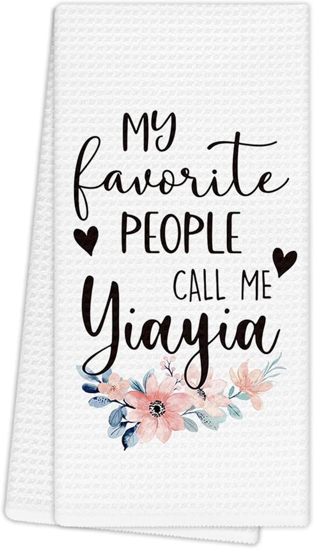 Yiayia Mother's Birthday Gifts Kitchen Towels, Grandma Gifts from Grandkids Hand Towels for Bathroom Decor, My Favorite People Call Me Yiayia Dishcloths Dish Towel for Kitchen 16x24 Inches