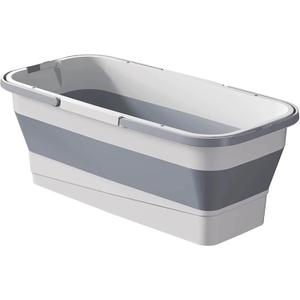Foldable Mop Bucket with Dual Handles, Rectangular Collapsible Bucket, for House Cleaning, Camping & RV Use (19 L (5.1 Gallons), White Grey)