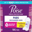 Poise Incontinence & Postpartum Pads for Bladder Leaks, 5 Drop Maximum Absorbency, Regular Length, 96 Count, Packaging May Vary