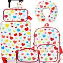 Emissary 5 Piece Kids Luggage Set - Carry On Suitcases With Wheels For Girls & Toddlers, Travel Luggage (Red heart-5)