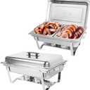 IMACONE Chafing Dish Buffet Set of 2, 8QT Stainless Steel Rectangular Chafers and Buffet Warmer Sets for Catering, Foldable Complete Set w/Half Size Food Pan, Lid, Fuel Holder for Event Party Holiday