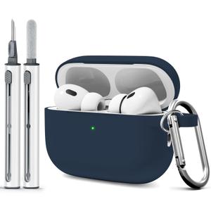 MOLOVA AirPod Pro Case Cover with Cleaner Kit, Soft Silicone Cover for AirPods Pro Case 2nd/1st Comes with Keychain for Women Men,Suitable Cases for Airpods Pro 2nd Generation Case and 1st-Noon Blue