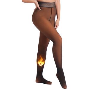 MERYLURE Fleece Lined Tights Women Fake Translucent Winter Warm Thick Pantyhose Thermal Sheer Leggings for All Skin Tone (Large, Caramel)