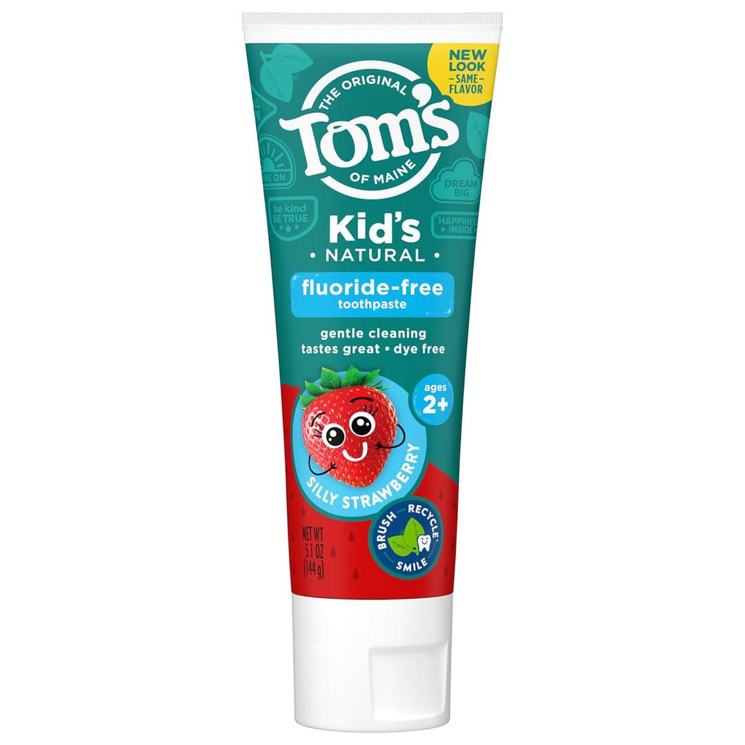Tom's of Maine Natural Kid's Fluoride Free Toothpaste, Silly Strawberry, 5.1 oz. (Back in original formula), 3 Pcs