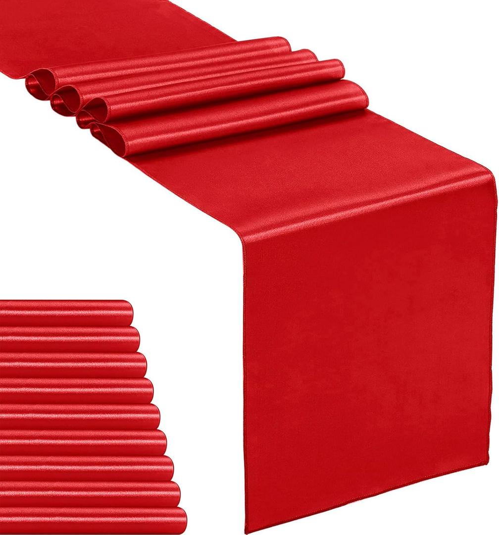 10-Pack Satin Table Runner Red 12 x 108 inches Long, Table Runners for Wedding, Birthday Parties, Banquets Decorations10 Pack, 12x108 Inch, Red