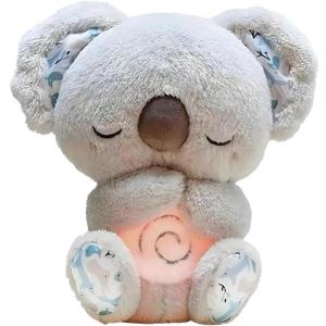 Anxiety Stuffed Animal - Relief Koala Bear for Adults & Kids, Soothing Plush with Breathing Motion, Calming Sleep Buddy, Music & Lights(self contained Battery) (Grey)