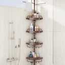32-122inch Corner Shower Caddy Tension Pole Brown, Rustproof Drill-Free Shower Shelves for Bathroom Bathtub Washbasin, Adjustable Shower Organizer with 4 Tier Patent Stable Shelves & Towel Bars