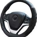 Alusbell Breathable Auto Car Steering Wheel Cover for Men and Women Microfiber Leather 15 Inches Black