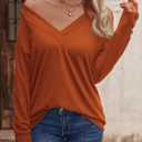 Blouses For Women, Plus Size Tops For Women, V Neck Long Sleeve Shirts For Women, Tunic Tops To Wear With Leggings (Orange)