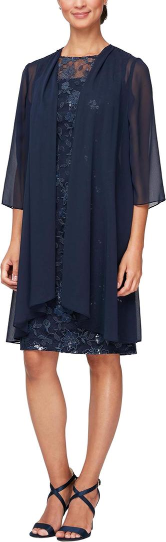 Alex Evenings Women's Short Embroidered Illusion Robe 14