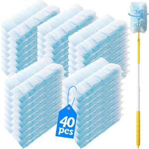 40 Count 360 Heavy Duty Duster Refills Compatible with Swiffer,Large Size-Extra Thick Disposable Electrostatic Duster Refill with 1 Retractable Handle(35-inch Length Fully expanded) (Blue)