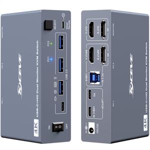 KVM Switch 2 Monitors 1 Desktop and 1 Laptop 4K@60Hz, 7in1 Dual Monitor KVM Switch Docking Station, Expand 2 HDMI Displays,4xUSB 3.0,PD 80W, Wired Remote and USBC Cable Included