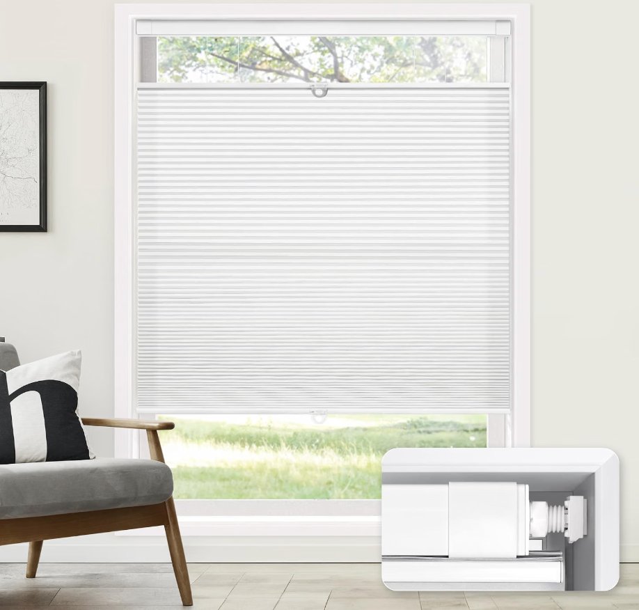Lazblinds No Drill TDBU Cellular Shades, 48" W x 64" H, White