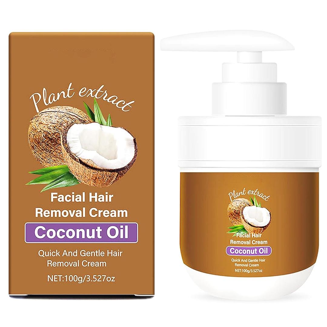Facial Hair Removal Cream，Coconut Womens Facial Hair Removal Cream for Women for Upper Lip and Chin Hair，Natural Hair Removals Creams for Sensitive Skin Mild and Non Irritating 3.52 Fl.Oz