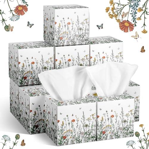 Fourluoo 12 Pack Fall Floral Facial Tissues Cube Boxes 600 Sheets 3 Ply Small Square Wildflower Face Tissues Bulk for Autumn Christmas Car Bedroom Supplies