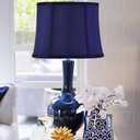 GOSO Large Drum Lamp Shade Blue Faux Silk Lamp Shades-Square Foldable Lampshades for Floor Lamps Table Lamp- 12x14x10 inch (Spider) Natural Fabric Lamp Shade Replacement Modern Shade-Easy Assembly