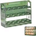 DABATO Egg Refrigerator Storage Box, Green, 3-Layer, Auto-Flip, Vertical Design, 11 x 7 x 5.5 in