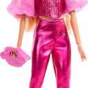 Barbie Deluxe Style Doll #5 in Metallic Pink Outfit, Blonde Hair, Sparkly Corset Top and Shiny Pants with Accessories Like Rose Necklace and Handbag