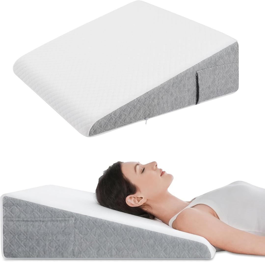 Sunny Heart 8'' Wedge Pillow for Sleeping, Soft Memory Foam Bed Wedge Pillow for Headboard, Triangle Pillow Wedge for Sleep Apnea, Acid Reflux, Back Pain Relief, Snoring and Gerd, Washable Cover