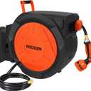 5/8 Inch 100FT Retractable Garden Hose Reel Wall Mounted 10-Pattern Nozzle, Any Length Lock Auto Rewind, 180 Swivel Bracket Auto Water Hose Reel Heavy Duty for Outside (3/4" Brass Fitting)