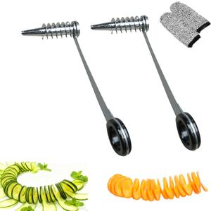 2 Pcs Stainless Steel Spiral Slicers, Portable Manual Cutter, Piranha Spiral Cutter Tool for Melon Fruit Potato Cucumber Carrot Vegetables Kitchen Accessories Tool
