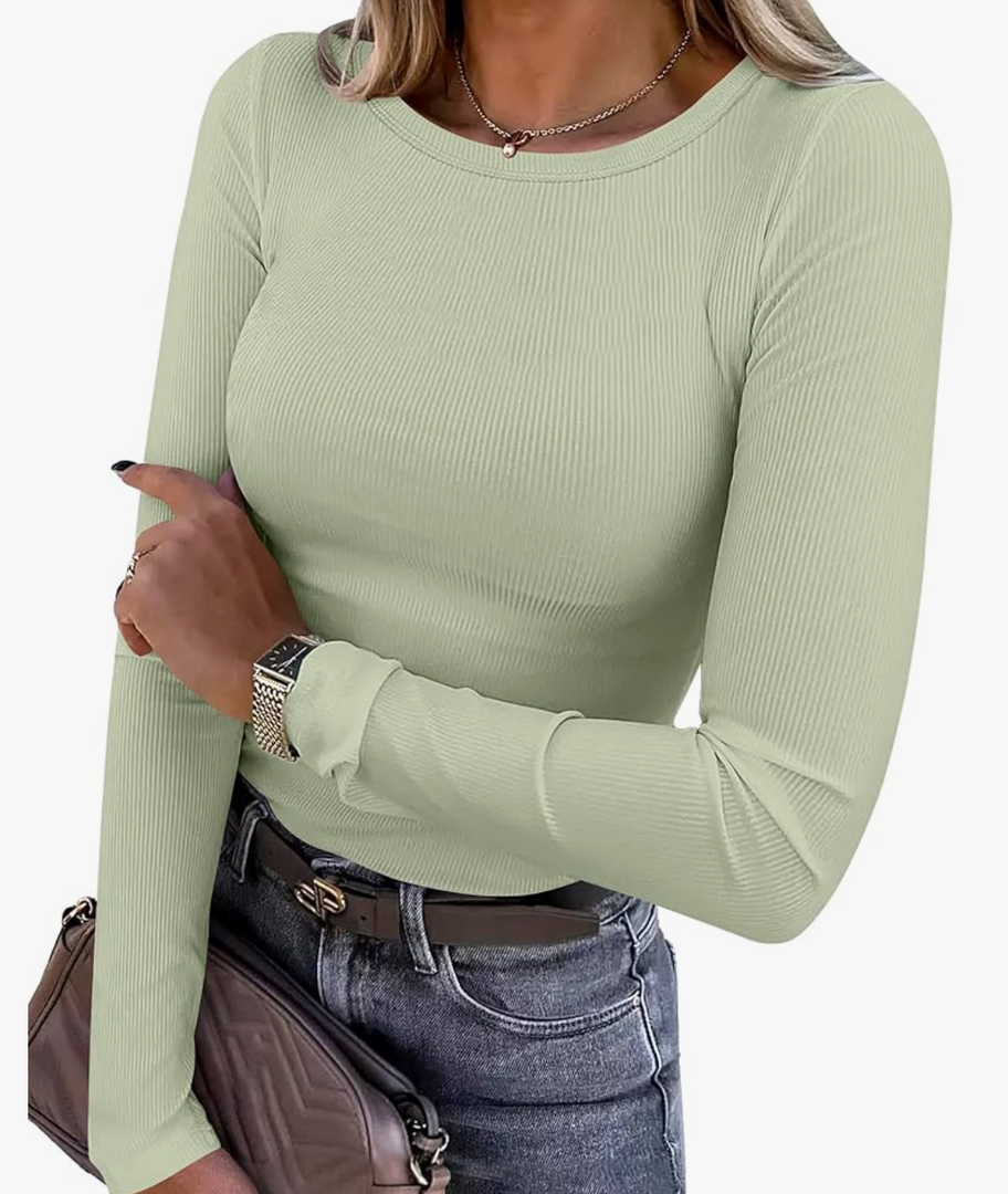 ANRABESS Women Long Sleeve Shirts Rib Knit Slim Fit Tops Basic Tee 2025 Fall Outfits Casual T-Shirt Underscrubs Layer Clothes L