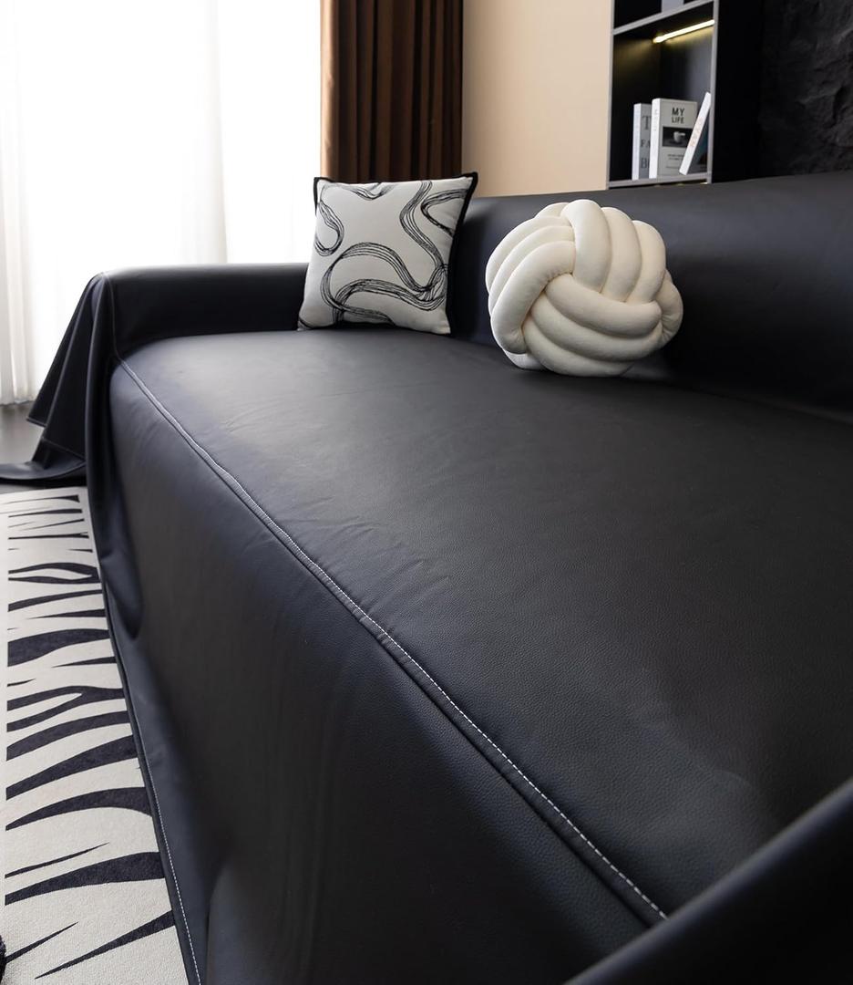 vctops Waterproof Thick PU Leather Sofa Covers for Sectional Sofa Luxury Couch Cover for Dogs Loveseat Covers Futon Cover L Shaped Cover Wipeable Couch Protector (Black,71"x71")
