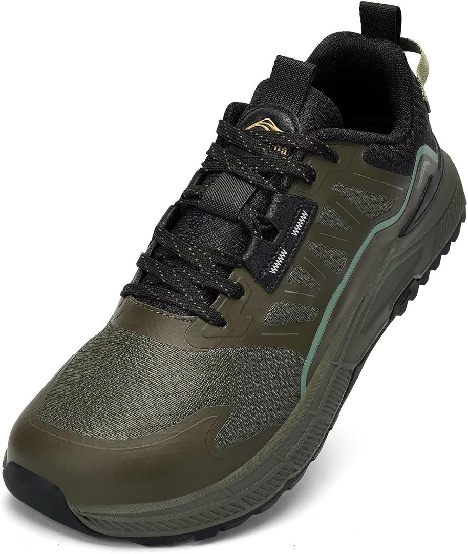 Lamincoa Wide Men's Sneakers Hiking Walking Lightweight Breathable Shoe Non-Slip Outdoor Sports Trail Running Tennis Sneaker (Size 9.5 Wide, Armygreen)