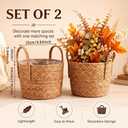Novabright 2 Pcs Fall Woven Basket Planter, Autumn Wicker Planter,12'' | Cattails Basket with Handles, Stylish Flower Pots Cover, Natural Room Decoration, for Indoor and Outdoor Porch