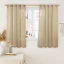 LAMIT 45 Inch Short Window Linen Curtains, Light Filtering Panels Back Tab and Rod Pocket Neutral Drapes for Cafe/Bathroom/Loft Room, Brown, 2 Panels, 34 x 45 Inch
