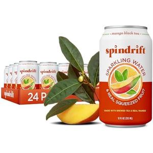 Spindrift Mango Black Tea Can 12 Ounce, Pack of 24, Best Before 10/21/25