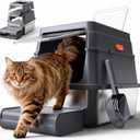 Powools Cat Litter Box - Stainless Steel Litter Box with Lid for Kitty, Metal Base Enclosed Cat Box with Litter Scoop, Elevated Step Box, Activated-Carbon Pack, 17.1" x 13.2" x 15", Grey