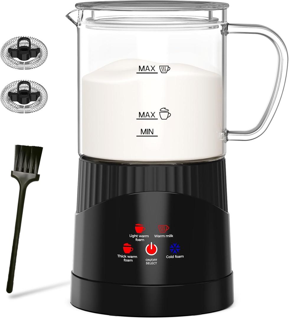 Milk Frother Electric,4 in 1 Milk Frother and Steamer,14OZ Warm and Cold Foam Maker,Milk Warmer for Coffee,Cappuccinos,Macchiato, Medium, Black
