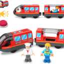 Battery Operated Train Set for Wooden Train Track (w/sound & Magnetic Connection), Powerful Engine Action Locomotive Train Set Fits Brio, Thomas, Chuggington Wooden Tracks, Train Toys for Toddlers 3Y+