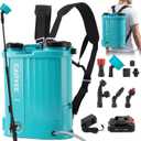 2.6 Gallon Battery Powered Backpack Sprayer, 0-65 PSI Adjustable Pressure, Electric Sprayer with 5 Nozzles and 1 Wands, 18V 2Ah Battery, Wide Mouth Lid for Weeding, Spraying