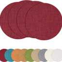homing 15 Inch Round Cloth Placemats Set of 4, Cotton Linen Blend Washable Table Mats, Farmhouse Dining Place Mats for Indoors & Outdoors, Easy to Clean, Red
