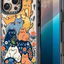 Compatible for iPhone 16 Pro case Cute - Durable Shockproof 6.6 ft Drop Impact Phone Case - Black Funny Cats Party Design for iPhone 16 Pro 6.3"